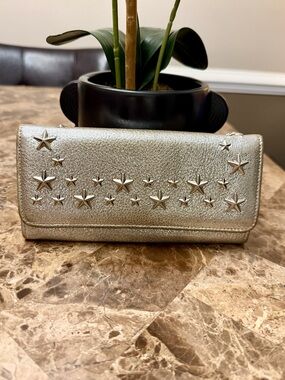 Jimmy Choo Metallic Star-Studded Bifold Wallet